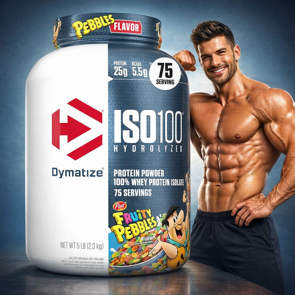 Dymatize Nutrition ISO100 Hydrolyzed Protein Powder, 100% Whey Isolate Protein, 25g of Protein, 5.5g BCAAs, Gluten Free, Fast Absorbing, Easy Digesting, Fruity Pebbles, 5lbs, white